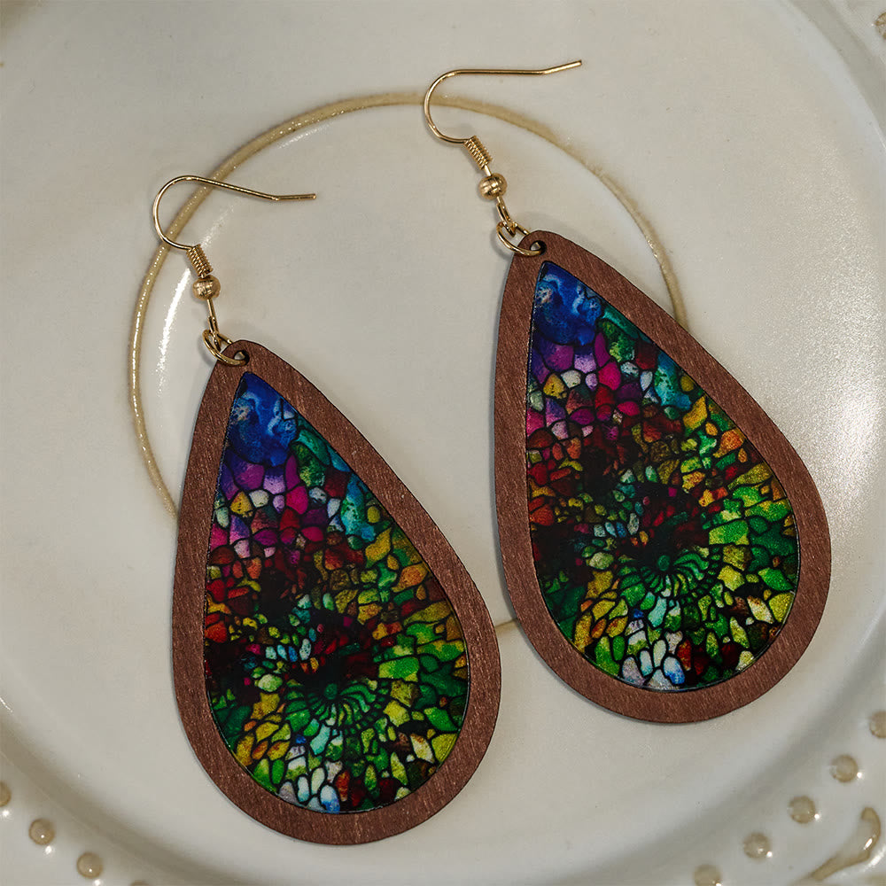 Pendientes en Forma de Gota de Gracia Gloriosa Inspirados en el Arte Colorido de Ventanas de Iglesias