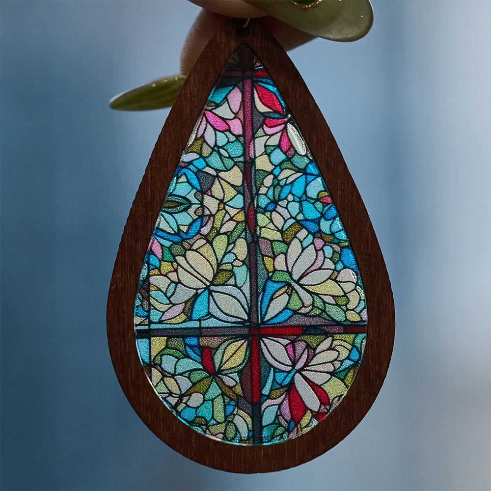 Pendientes en Forma de Gota de Gracia Gloriosa Inspirados en el Arte Colorido de Ventanas de Iglesias
