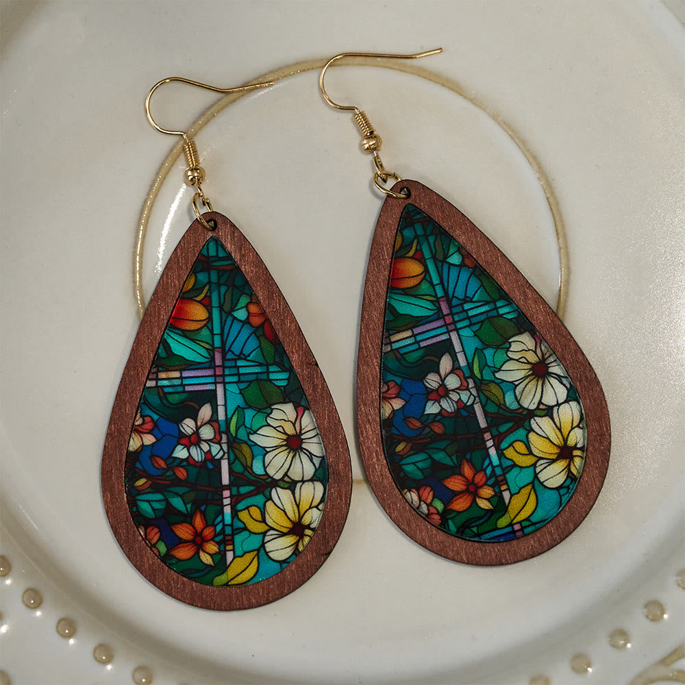 Pendientes en Forma de Gota de Gracia Gloriosa Inspirados en el Arte Colorido de Ventanas de Iglesias
