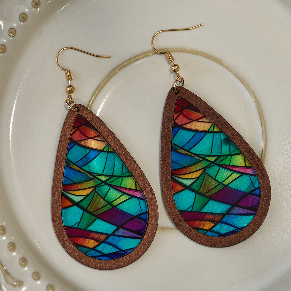 Pendientes en Forma de Gota de Gracia Gloriosa Inspirados en el Arte Colorido de Ventanas de Iglesia VIP