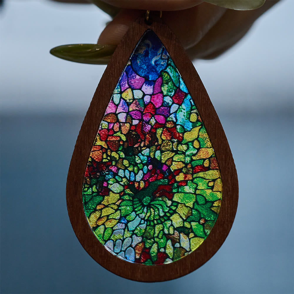 Pendientes en Forma de Gota de Gracia Gloriosa Inspirados en el Arte Colorido de Ventanas de Iglesias