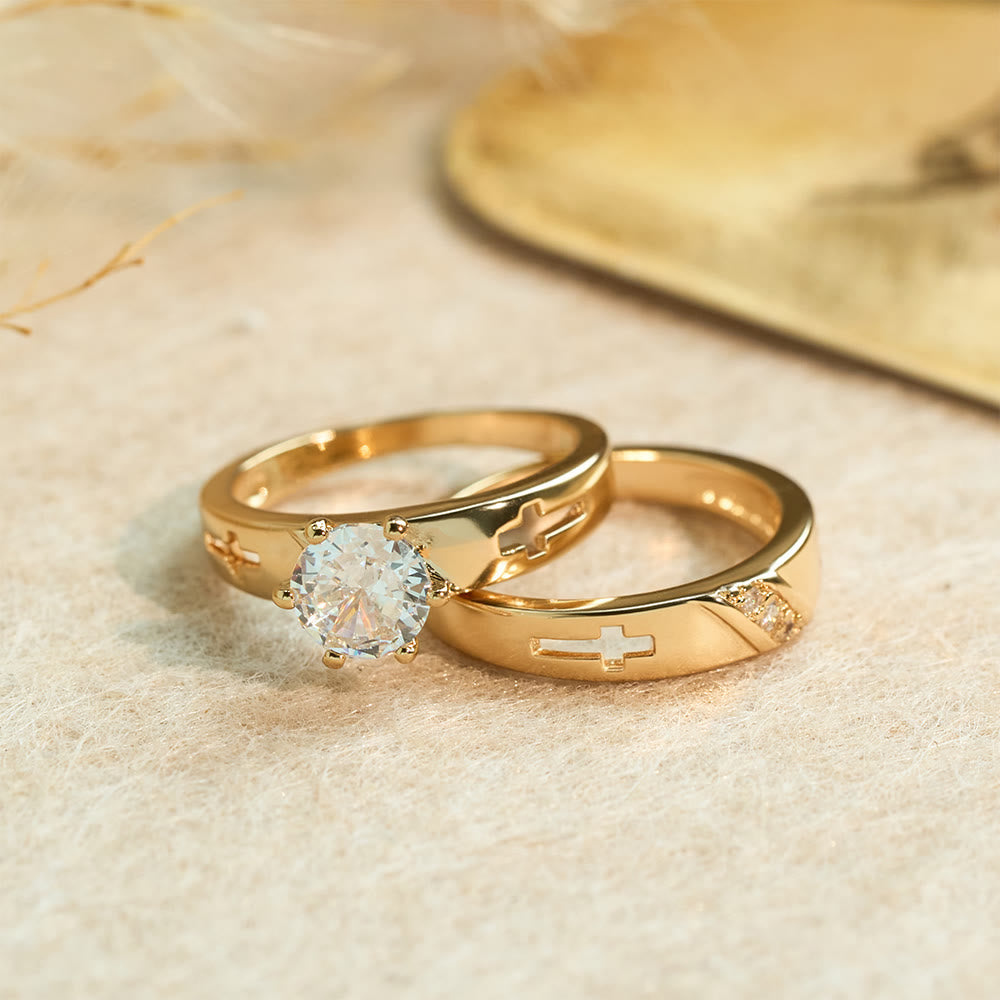Conjunto de Anillos Apilables de Cruz: Símbolo Atemporal de Fe y Luz Eterna