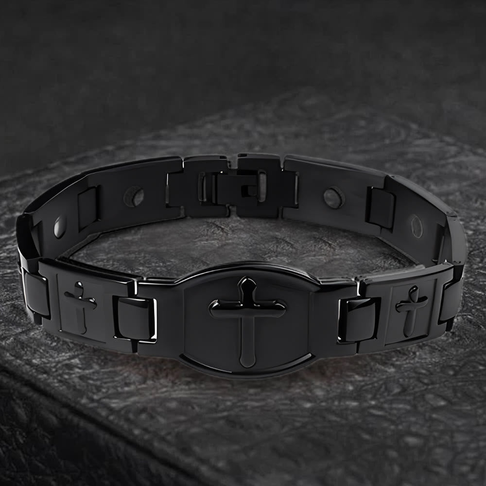 Pulsera de Cadena de Enlace Cruz Grabada: Un Símbolo de Fuerza Divina y Fe