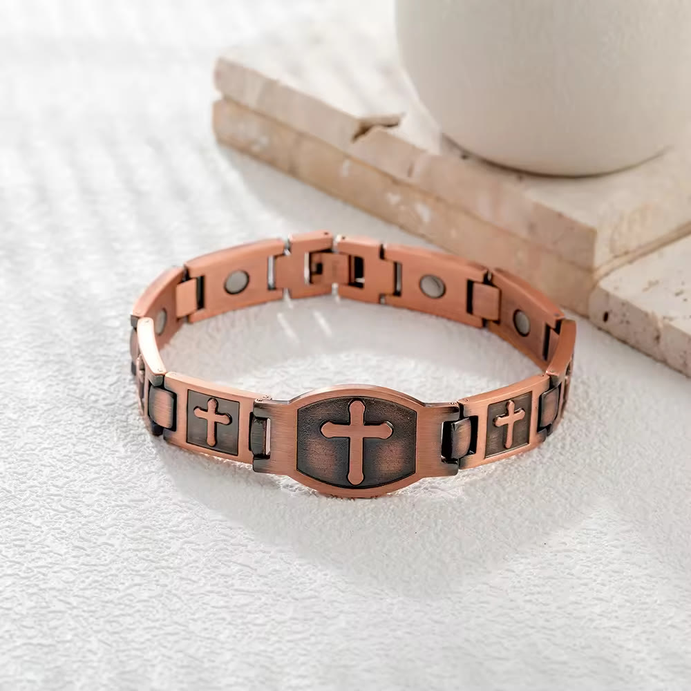 Pulsera de Cadena de Enlace Cruz Grabada: Un Símbolo de Fuerza Divina y Fe