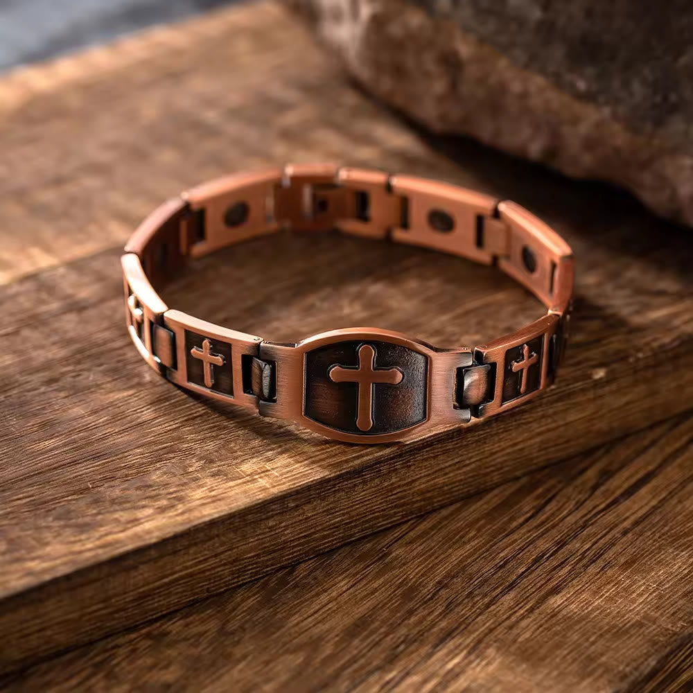 Pulsera de Cadena de Enlace Cruz Grabada: Un Símbolo de Fuerza Divina y Fe