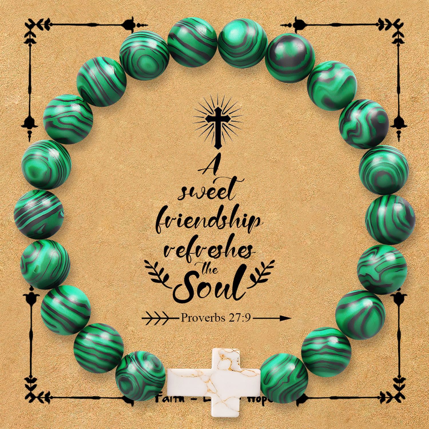 Pulsera de Cruz de Piedra Natural con Tarjeta de Proverbios 27:9: Un Símbolo de Amistad Divina y Gracia