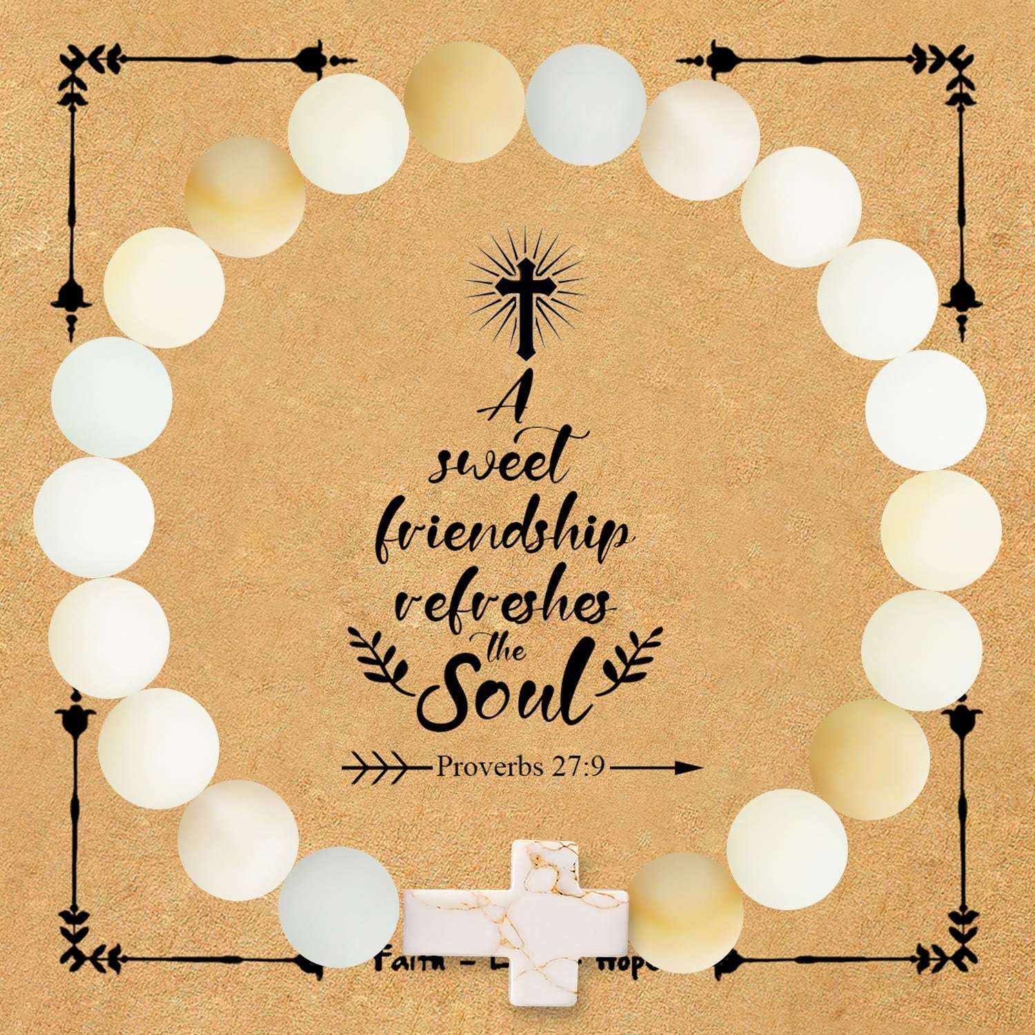Pulsera de Cruz de Piedra Natural con Tarjeta de Proverbios 27:9: Un Símbolo de Amistad Divina y Gracia