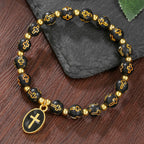 Pulsera de cuentas de acrílico en dos tonos con encanto de cruz de esmalte: Un vehículo para la fe sagrada diaria