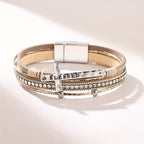 Pulsera de Cuero con Cruz BENDITA de Múltiples Capas y Circonitas: Un Símbolo de Gracia Divina y Alegría Espiritual