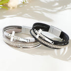 Pulsera de Cuero con Cruz BENDITA de Múltiples Capas y Circonitas: Un Símbolo de Gracia Divina y Alegría Espiritual