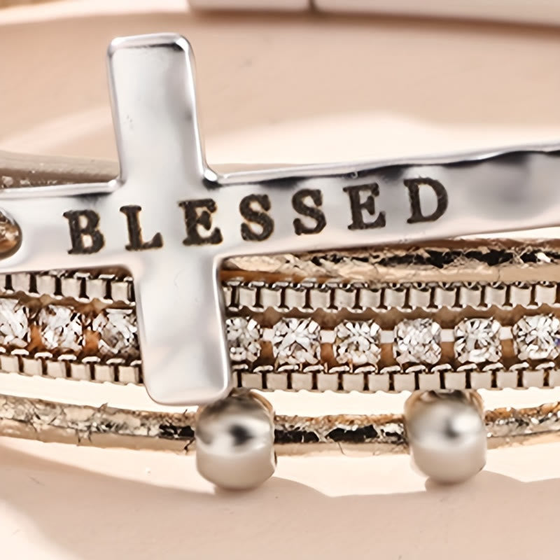 Pulsera de Cuero con Cruz BENDITA de Múltiples Capas y Circonitas: Un Símbolo de Gracia Divina y Alegría Espiritual