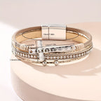 Pulsera de Cuero con Cruz BENDITA de Múltiples Capas y Circonitas: Un Símbolo de Gracia Divina y Alegría Espiritual