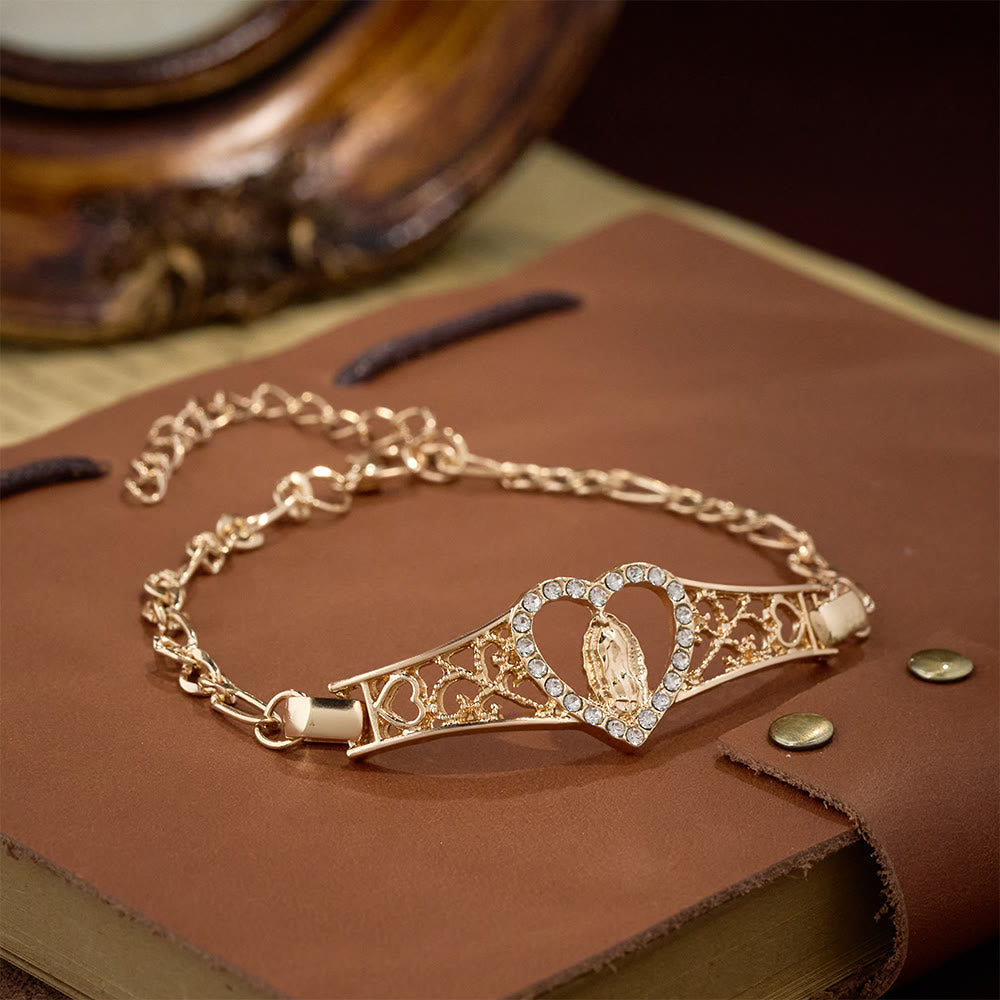 Pulsera de Filigrana Dorada de Nuestra Señora con Halo de Circonio: Un Símbolo de Devoción Mariana y Gracia Divina