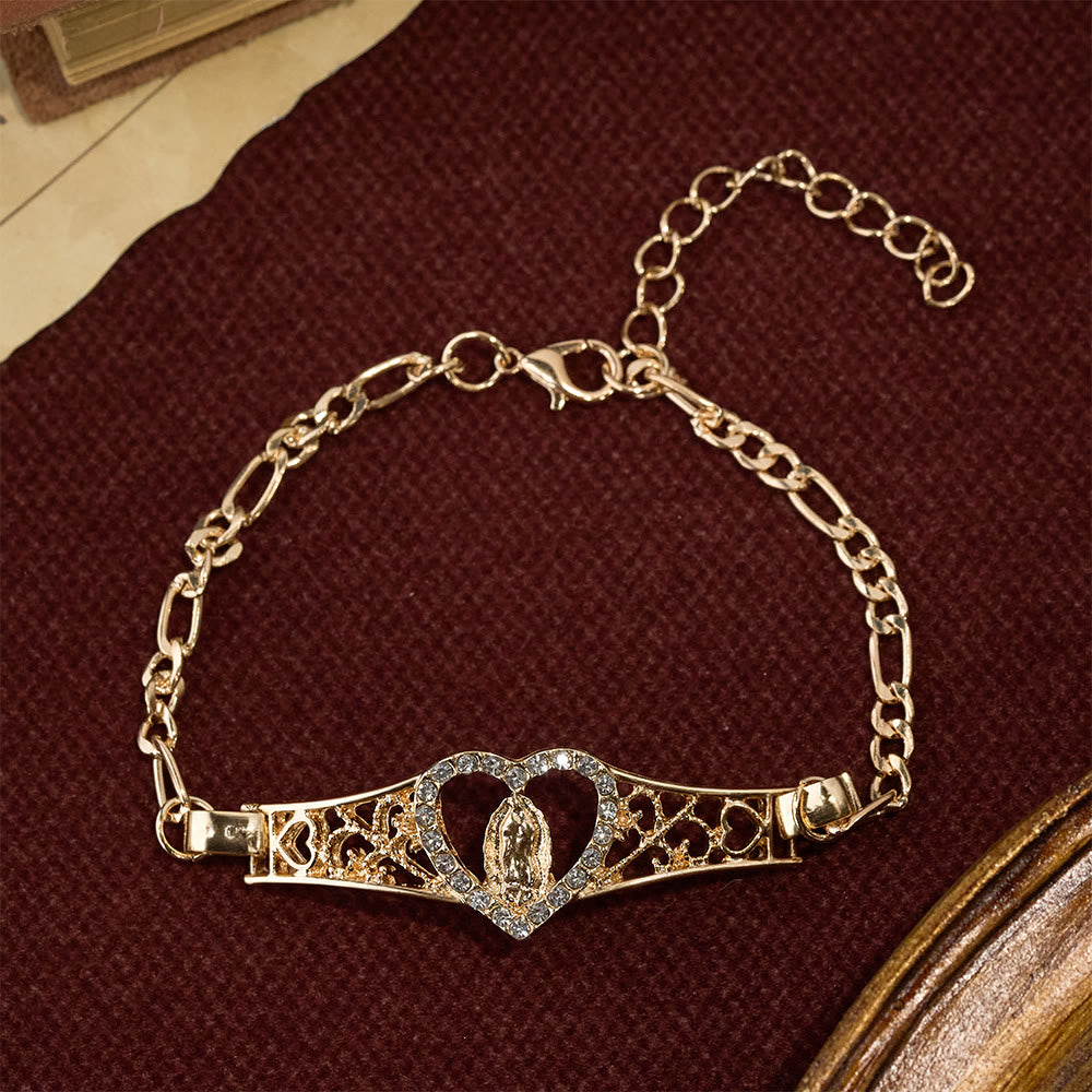 Pulsera de Filigrana Dorada de Nuestra Señora con Halo de Circonio: Un Símbolo de Devoción Mariana y Gracia Divina