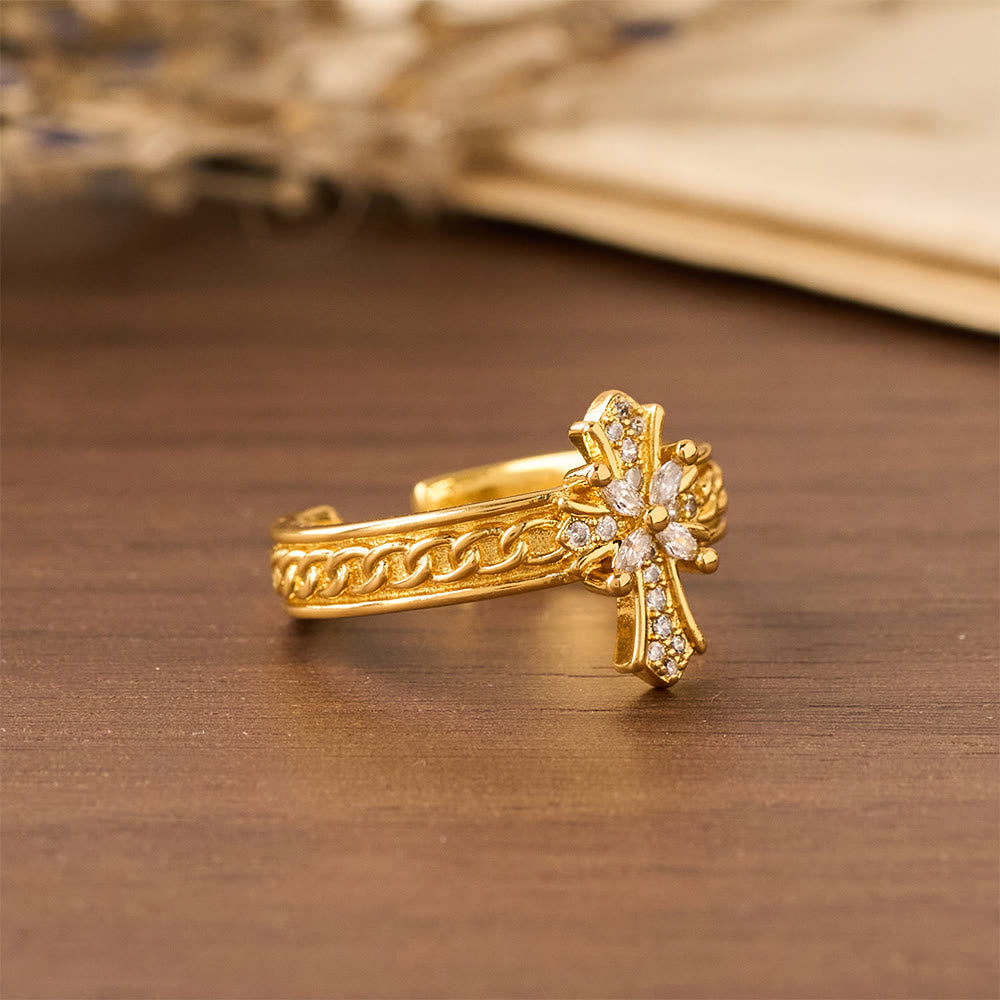 Conjunto de Anillos de Esmalte en Forma de Cruz de Circonita y Flor de Lis: Emblema de Pureza Divina y Redención