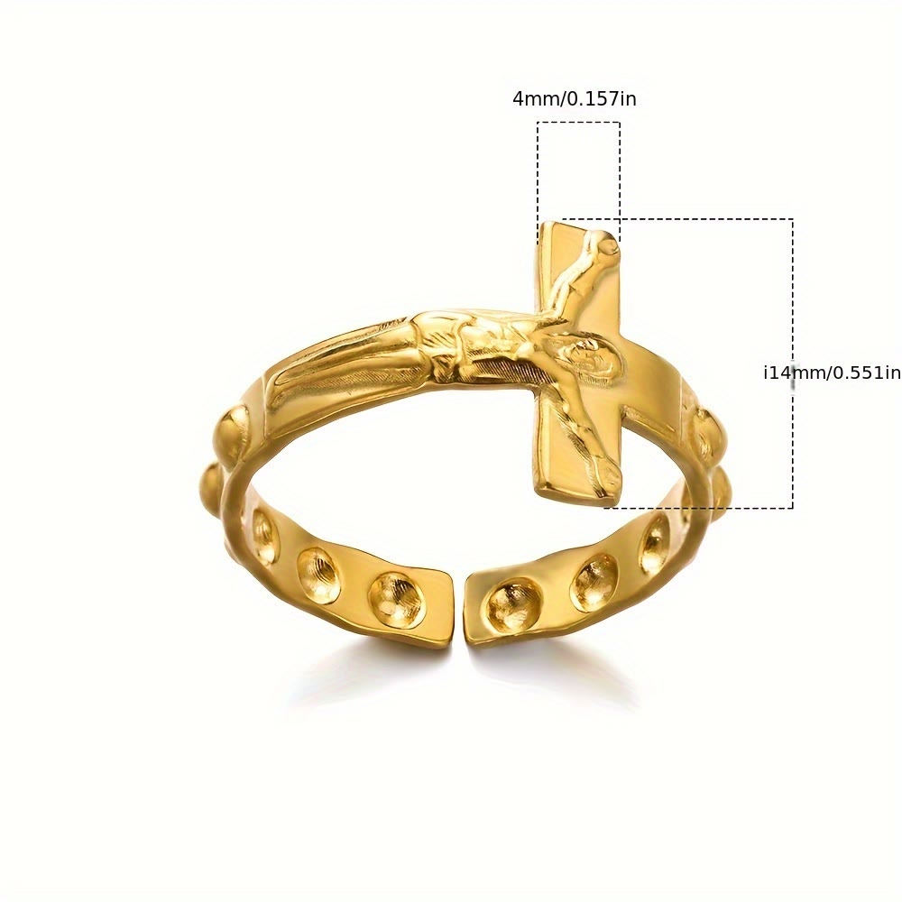 Anillo de Devoción Abierto Ajustable Grabado en Cruz Atemporal