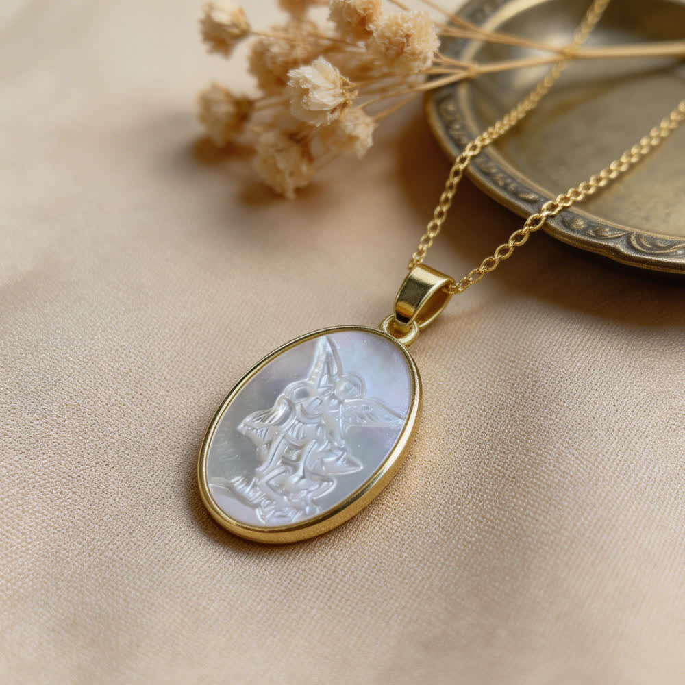 Collar de Perla Blanca Natural de San: Sagrado Corazón, Jesús, Nuestra Señora y San Miguel