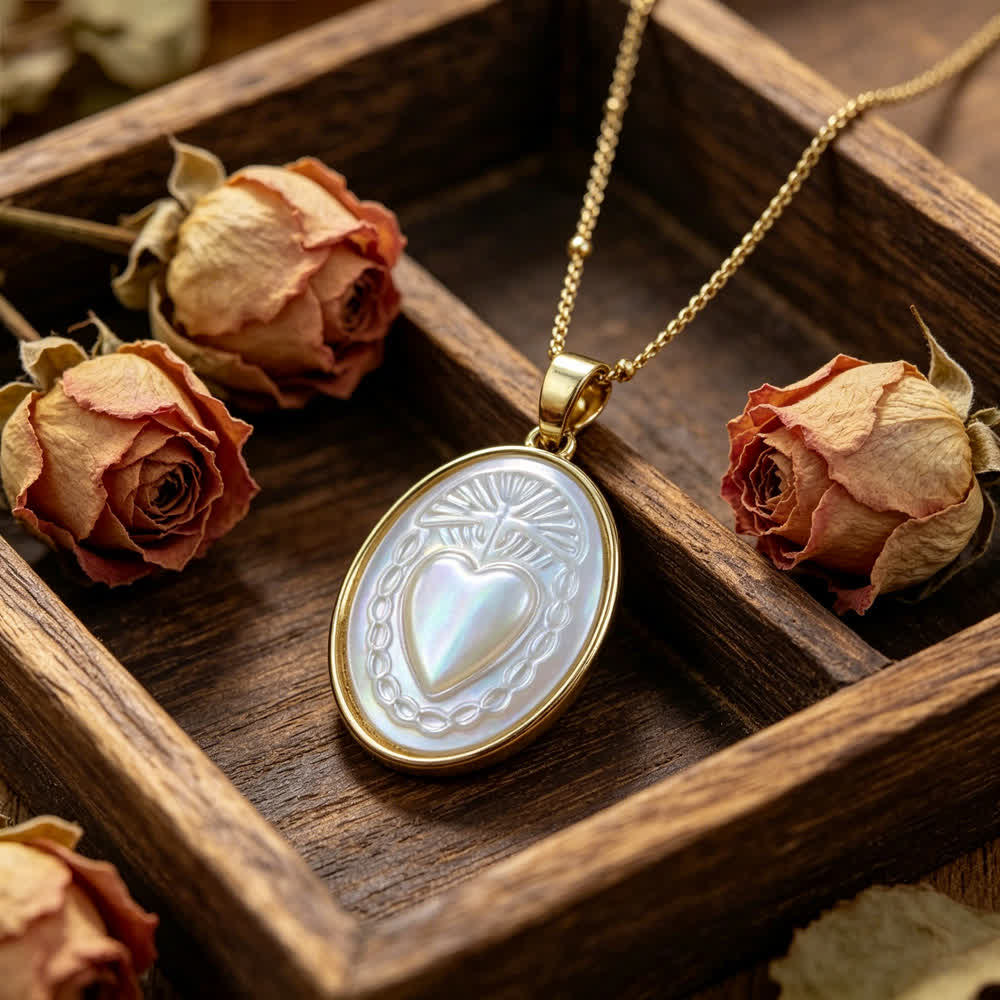 Collar de Perla Blanca Natural de San: Sagrado Corazón, Jesús, Nuestra Señora y San Miguel