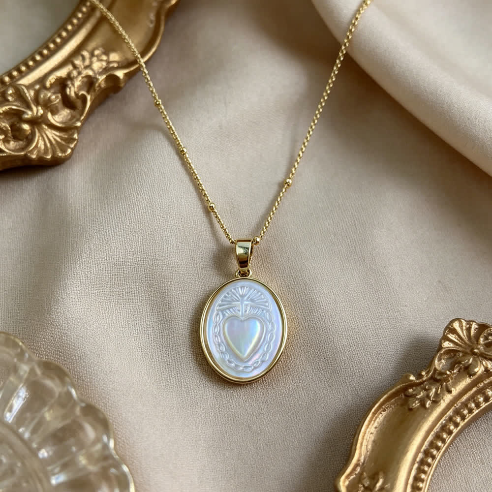 Collar de Perla Blanca Natural de San: Sagrado Corazón, Jesús, Nuestra Señora y San Miguel