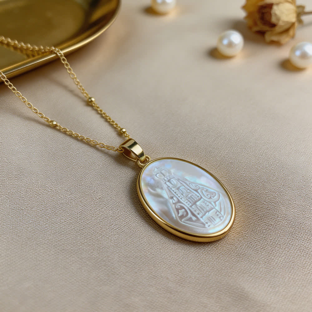 Collar de Perla Blanca Natural de San: Sagrado Corazón, Jesús, Nuestra Señora y San Miguel