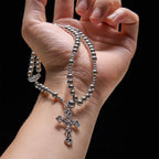 Pulsera de Rosario Magnética en Tono Plateado Sagrado: 2 en 1 Oración y Pulsera
