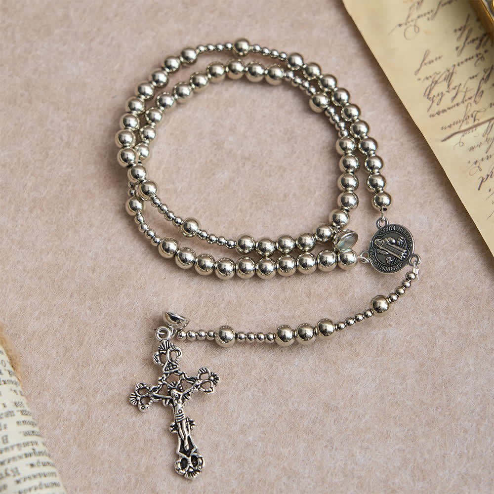 Pulsera de Rosario Magnética en Tono Plateado Sagrado: 2 en 1 Oración y Pulsera