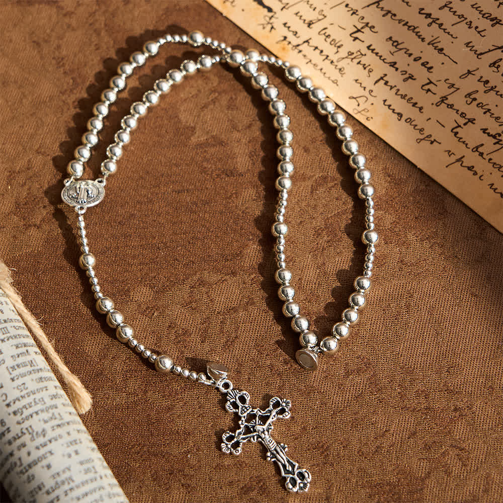 Pulsera de Rosario Magnética en Tono Plateado Sagrado: 2 en 1 Oración y Pulsera
