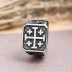 Anillo Sello Redondo y Cuadrado de la Cruz de Jerusalén: Emblema de la Unidad de la Fe