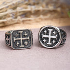 Anillo Sello Redondo y Cuadrado de la Cruz de Jerusalén: Emblema de la Unidad de la Fe