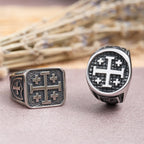 Anillo Sello Redondo y Cuadrado de la Cruz de Jerusalén: Emblema de la Unidad de la Fe