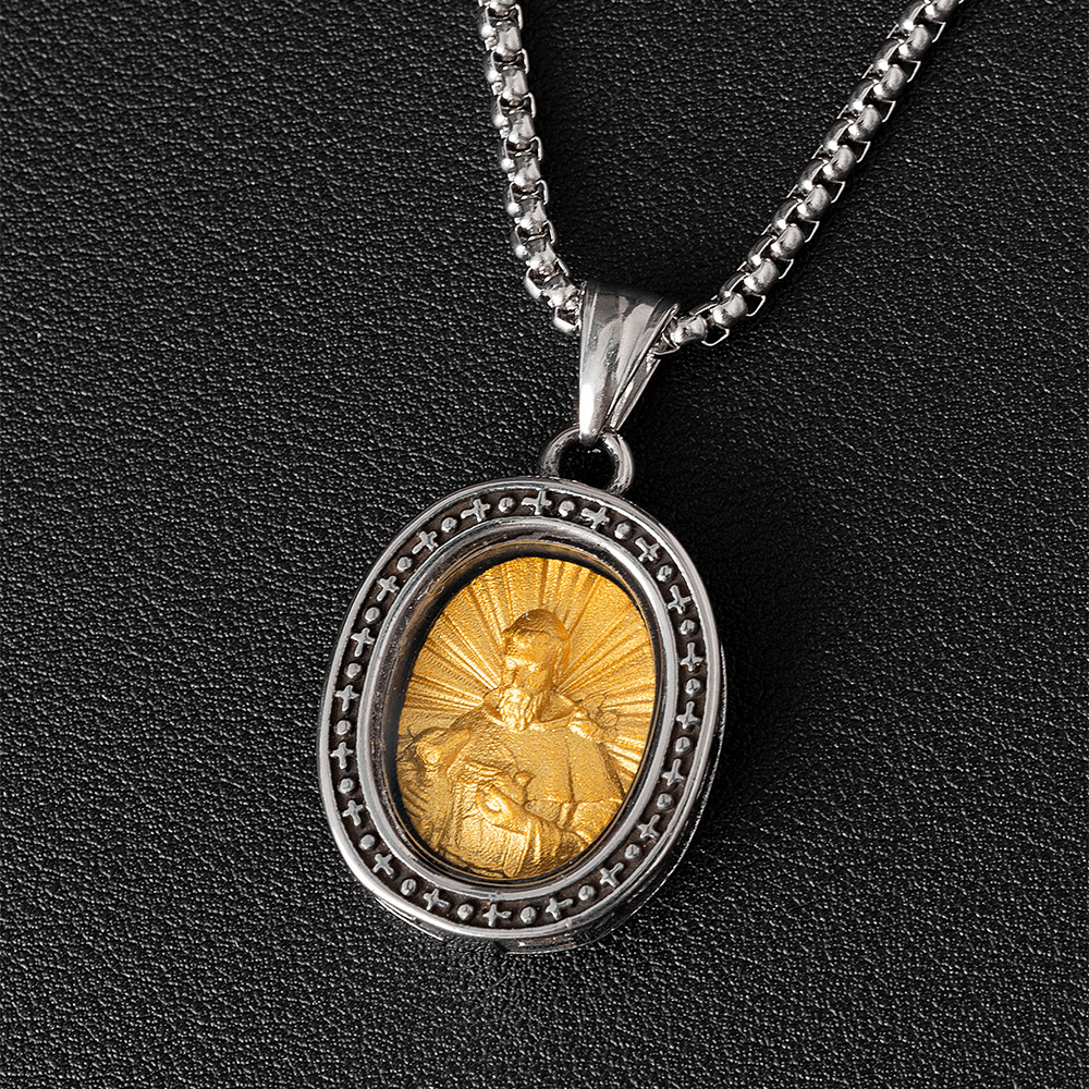 Medalla de San Cristo Dorada Colgante Collar de Titanio