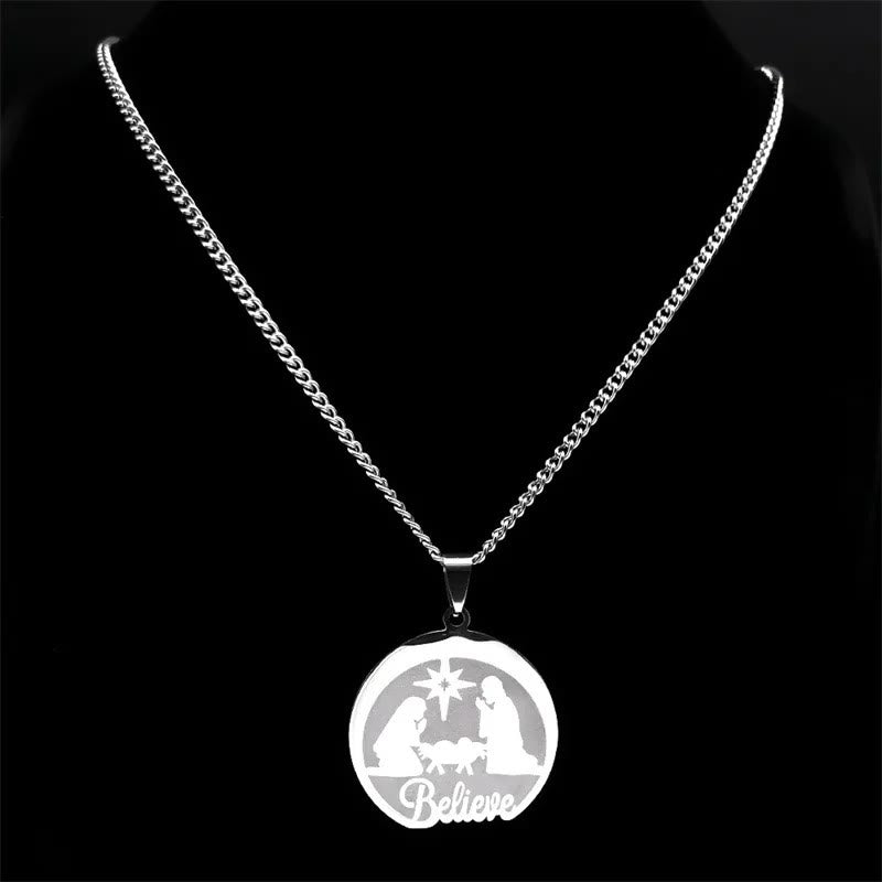 Collar de Regalo de Navidad Creer en la Natividad de Plata