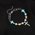 Pulsera/Collar de Titanio con Cruz de Zirconio Turquesa Hecho a Mano