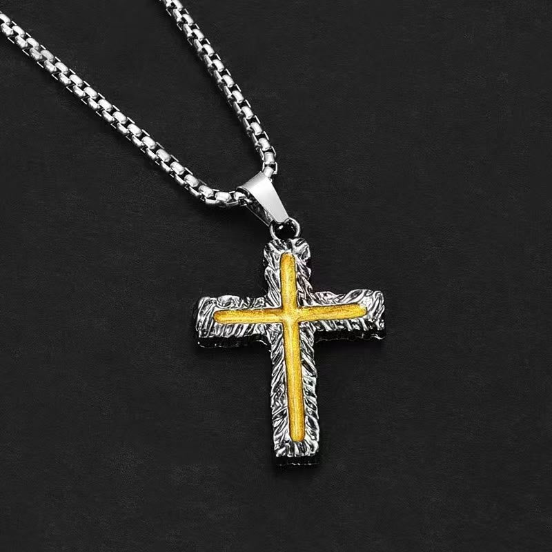 Collar de colgante cruz de lava plateado-dorado de estilo minimalista