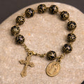 Pulsera de Rosario con Medalla y Crucifijo de San Benito en Estilo Retro Negro