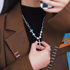 Pulsera/Collar de Titanio con Cruz de Zirconio Turquesa Hecho a Mano