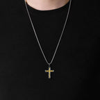 Collar de colgante cruz de lava plateado-dorado de estilo minimalista