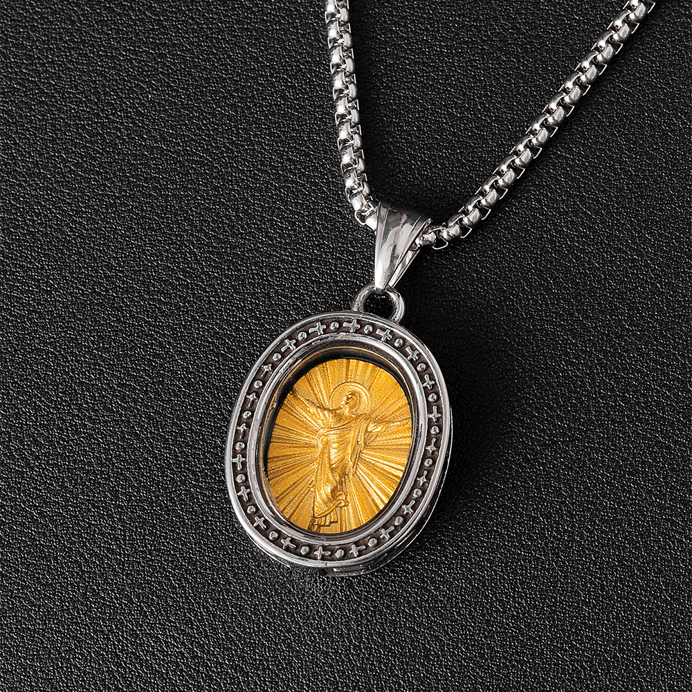 Medalla de San Cristo Dorada Colgante Collar de Titanio
