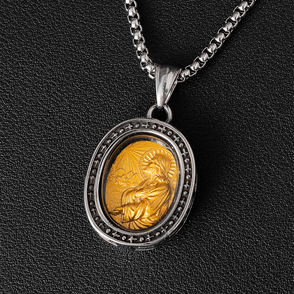 Medalla de San Cristo Dorada Colgante Collar de Titanio