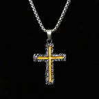 Collar de colgante cruz de lava plateado-dorado de estilo minimalista