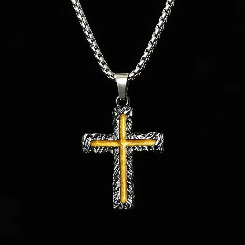 Collar de colgante cruz de lava plateado-dorado de estilo minimalista