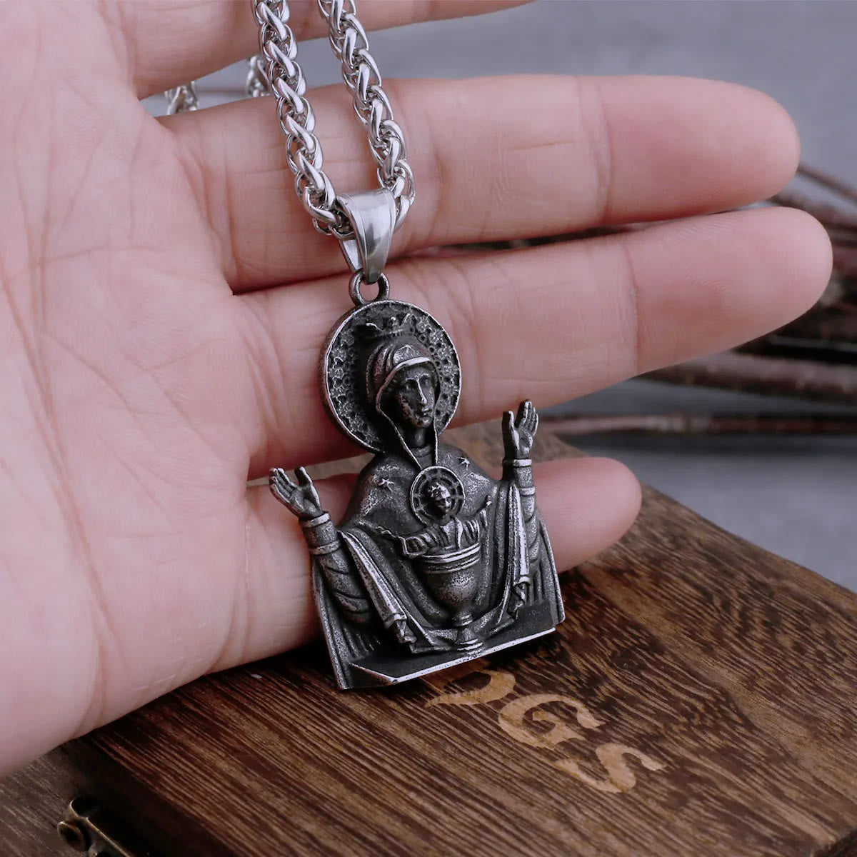 Collar con Medalla de Oración a la Virgen María de Acero Inoxidable, Cadena de Protección Católica
