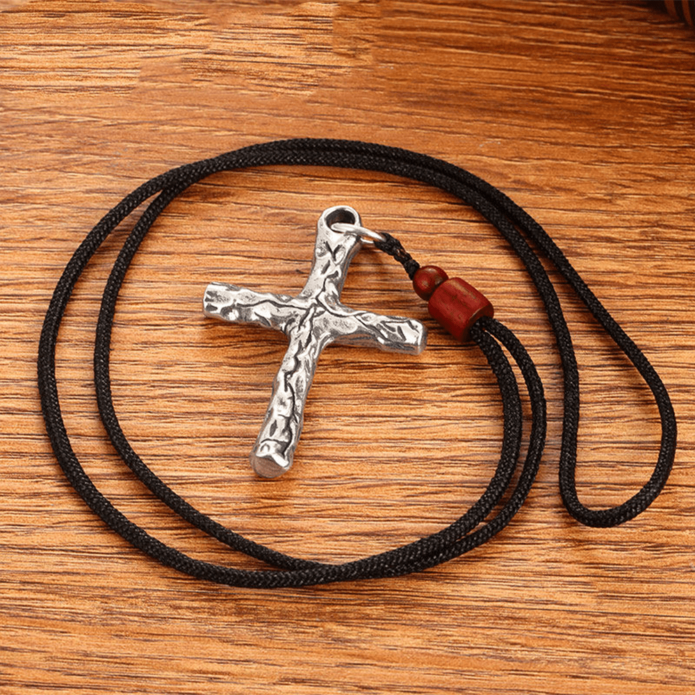 Collar de Cruz Agrietada de Estilo Minimalista en Metal Pesado