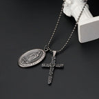 Nuestra Señora de Guadalupe & Cruz Exquisita Collar Retro de Titanio