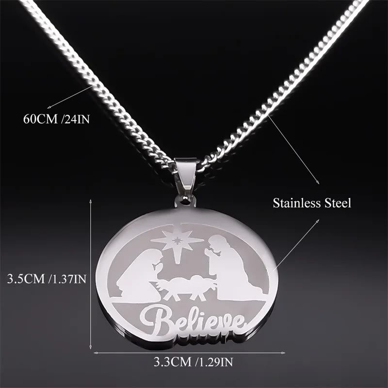 Collar de Regalo de Navidad Creer en la Natividad de Plata