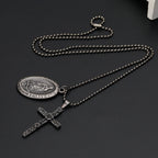 Nuestra Señora de Guadalupe & Cruz Exquisita Collar Retro de Titanio