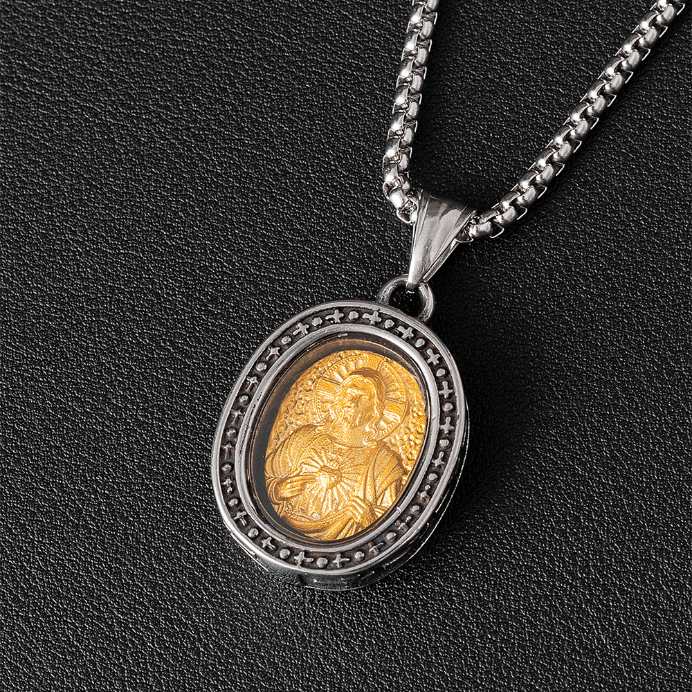 Medalla de San Cristo Dorada Colgante Collar de Titanio