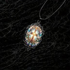 Collar de Cristal con Colgante de Cruz y Paloma Santa de Estilo Retro