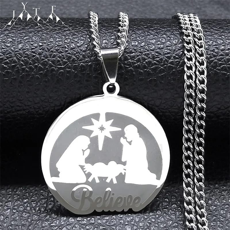 Collar de Regalo de Navidad Creer en la Natividad de Plata