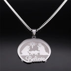 Collar de Regalo de Navidad Creer en la Natividad de Plata